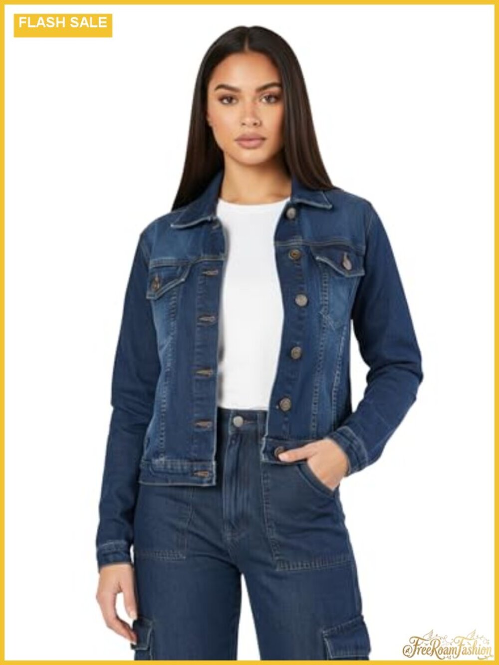 Stretchy Cotton Denim Jacket for Women Lightweight 6 Pockets Button